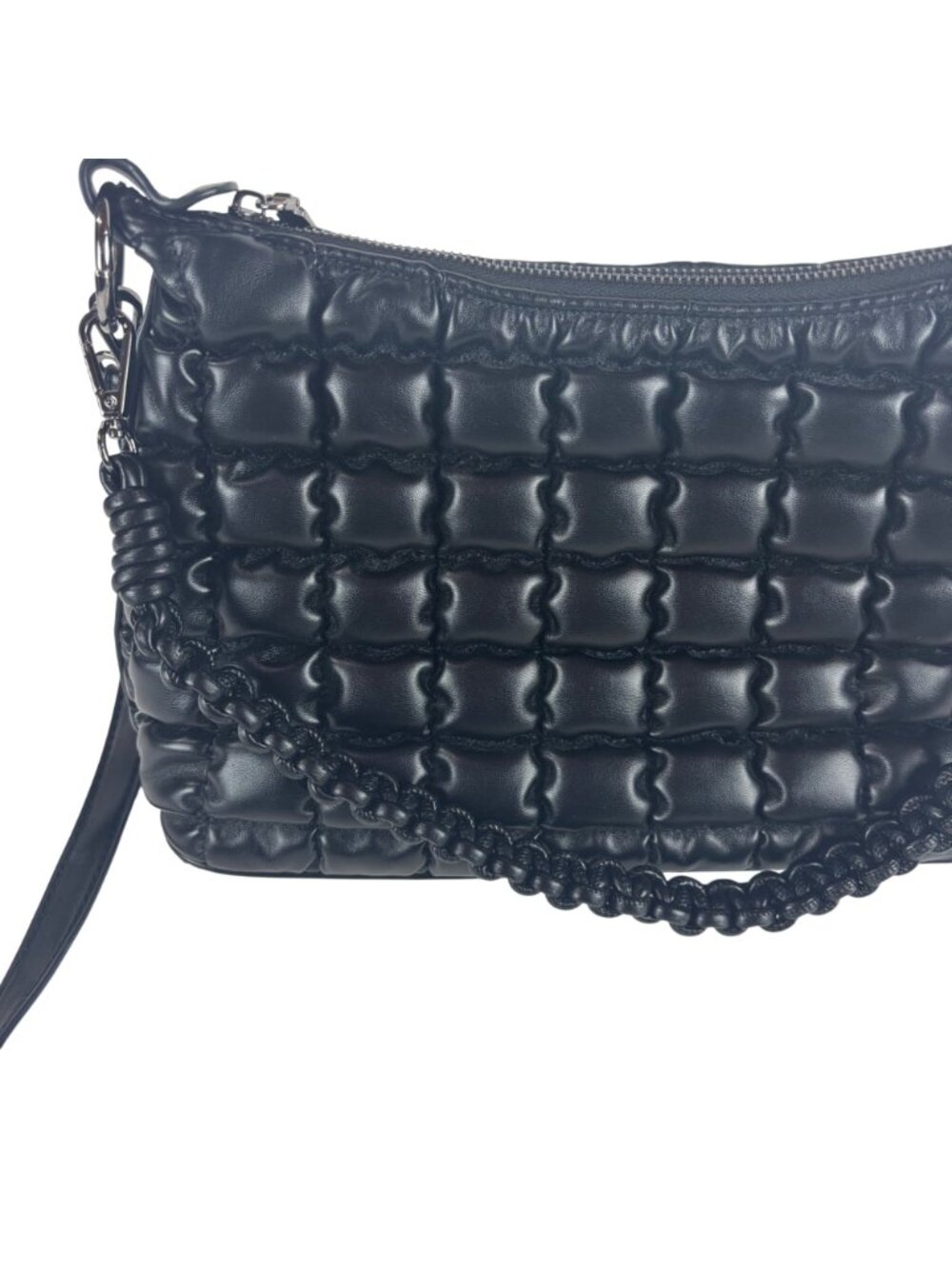 Jen & Co Jacqueline Quilted Satchel Shoulder Bag Black With Braided Handle & Adj - Picture 9 of 12